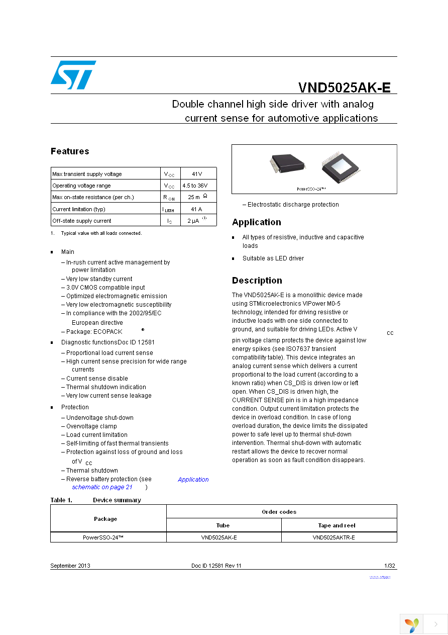 VND5025AKTR-E Page 1