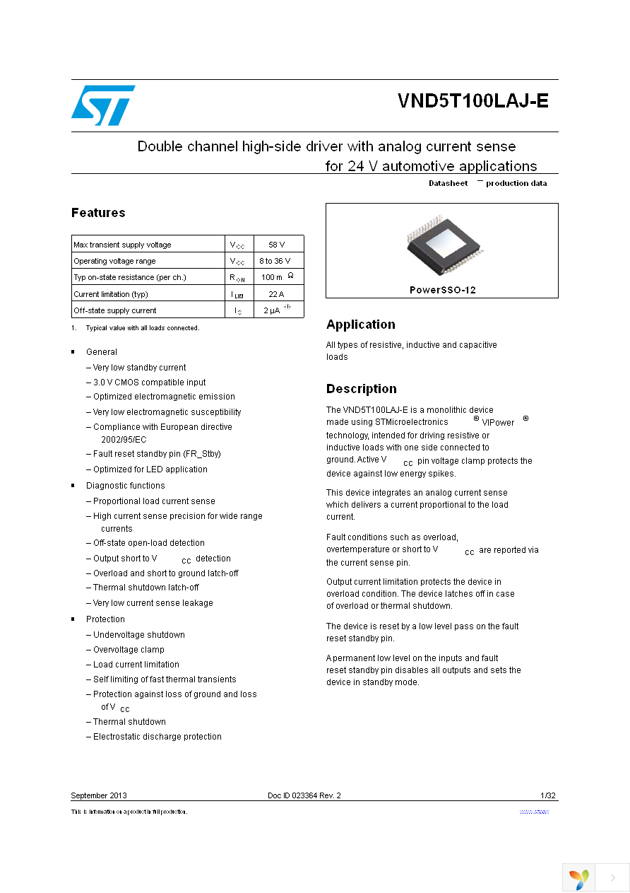 VND5T100LAJTR-E Page 1