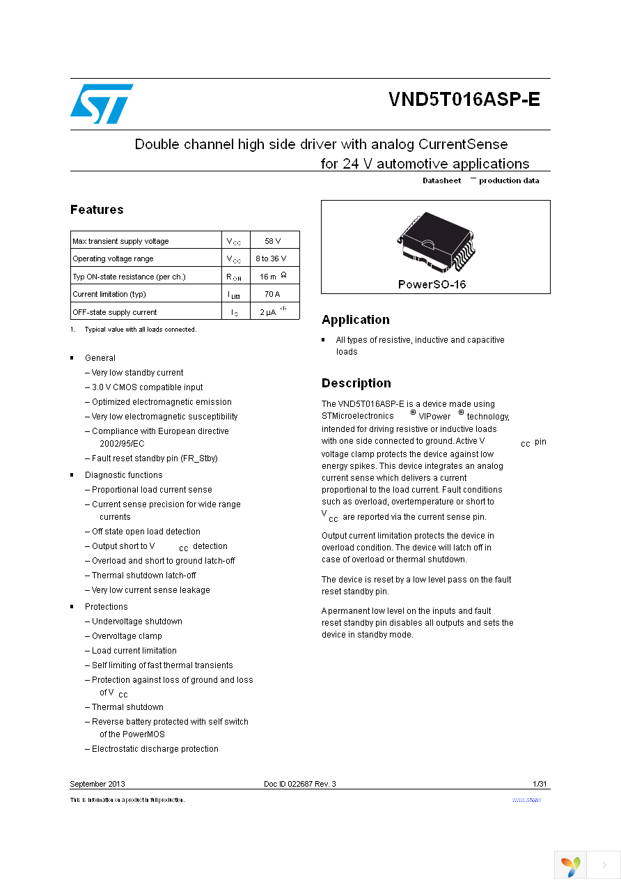 VND5T016ASPTR-E Page 1