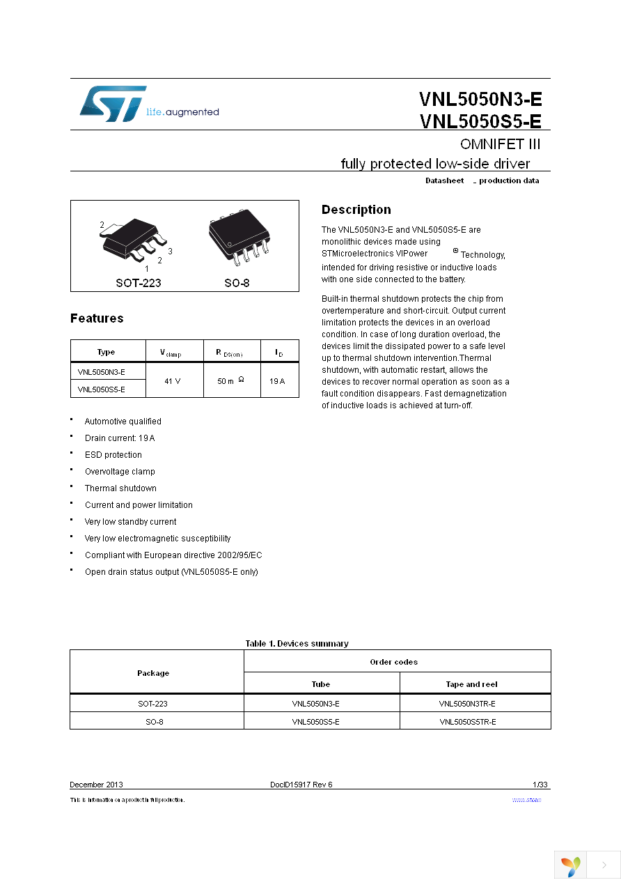 VNL5050S5TR-E Page 1