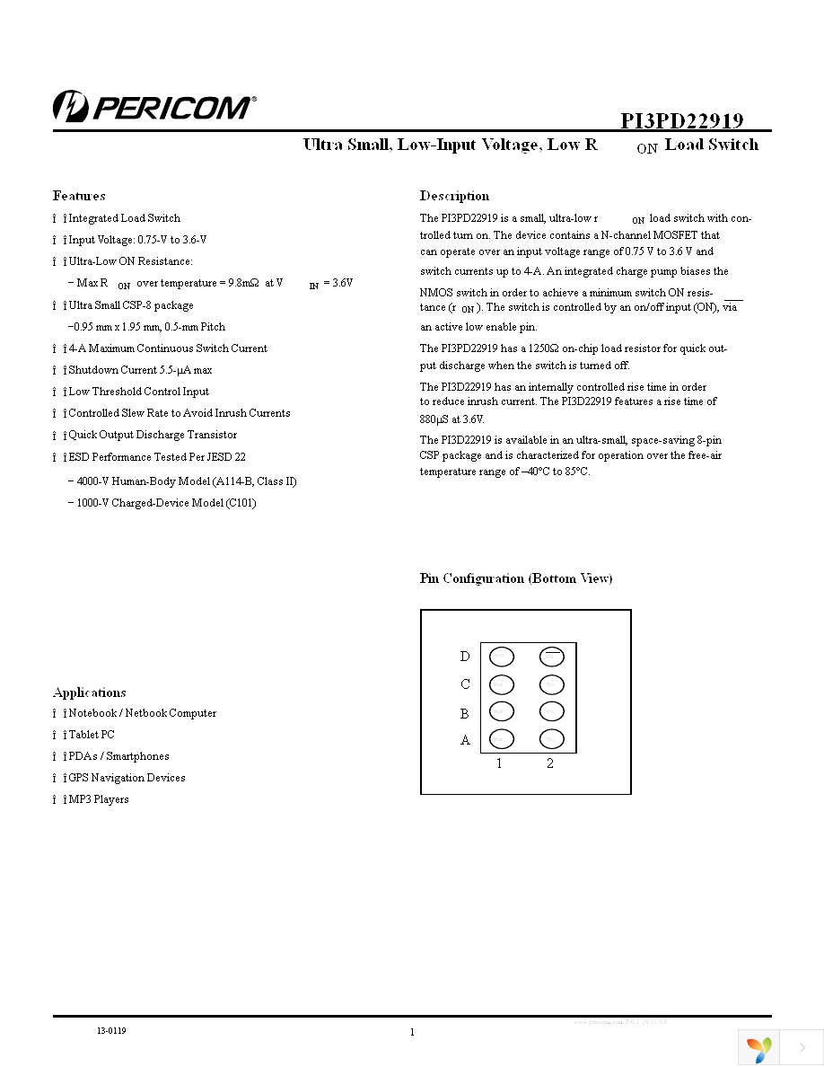 PI3PD22919GBEX Page 1