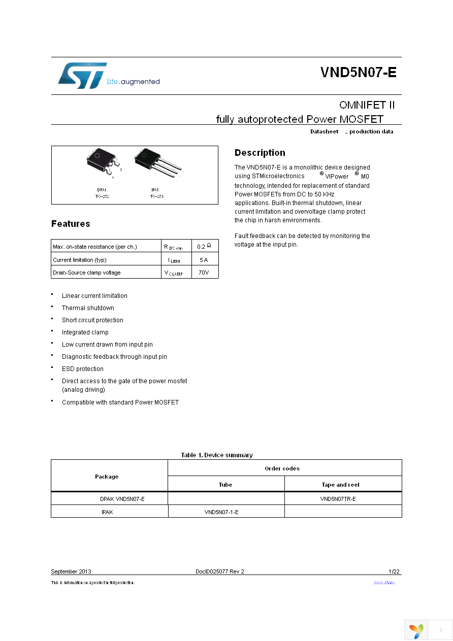 VND5N07-1-E Page 1