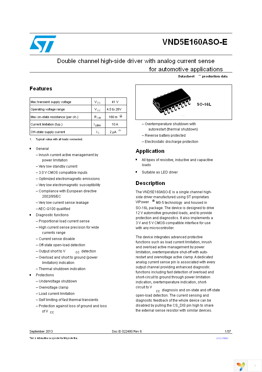 VND5E160ASOTR-E Page 1