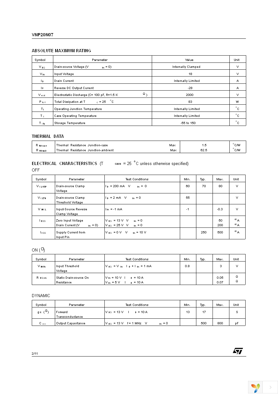 VNP20N07-E Page 2