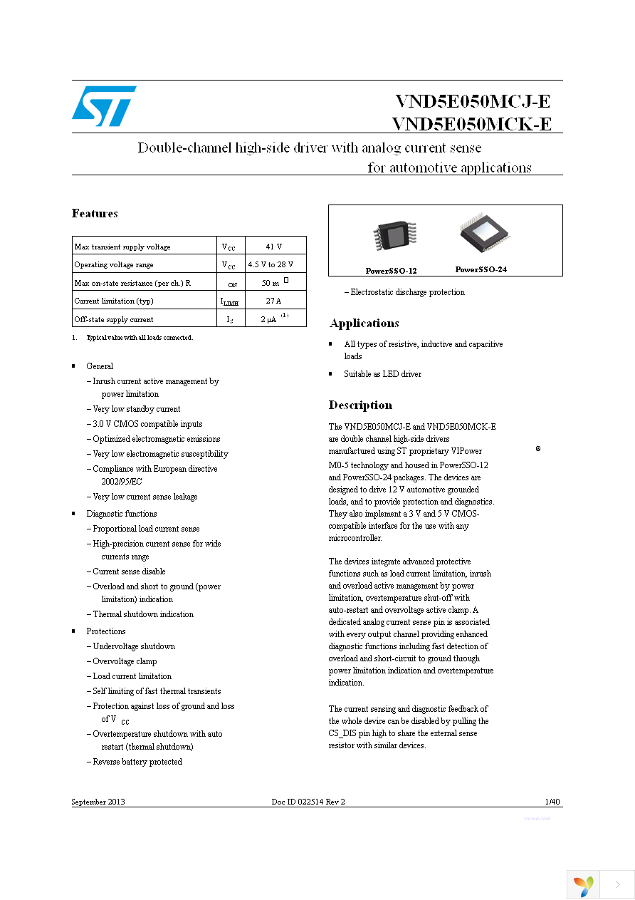 VND5E050MCJTR-E Page 1