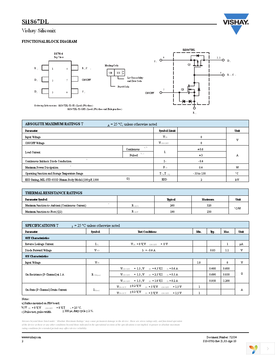 SI1867DL-T1-GE3 Page 2