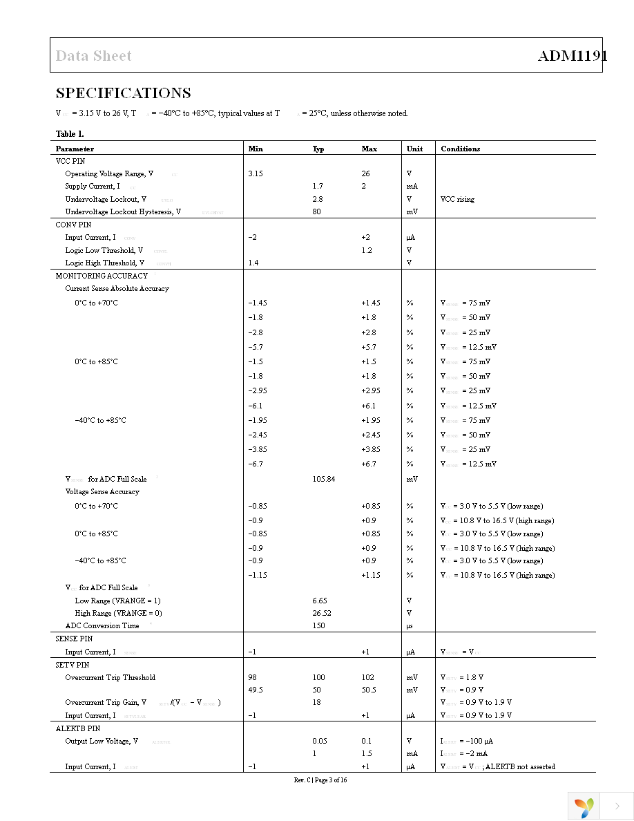 ADM1191-2ARMZ-R7 Page 3