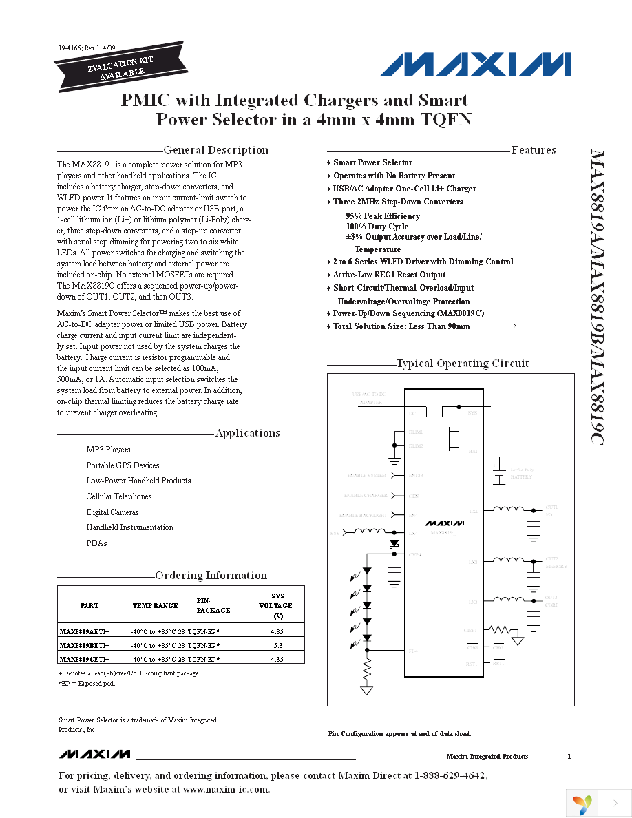 MAX8819CETI+ Page 1