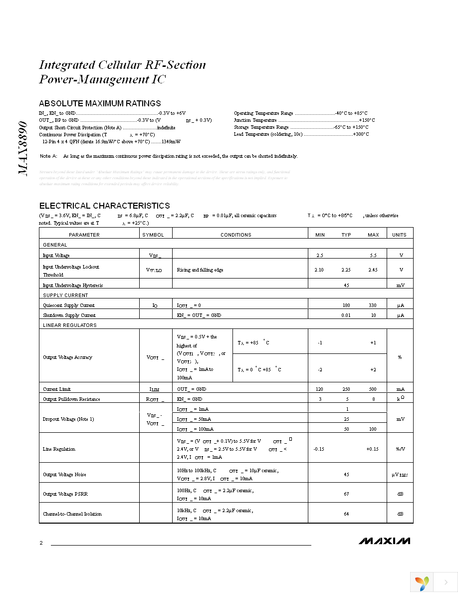 MAX8890ETCAAA+T Page 2