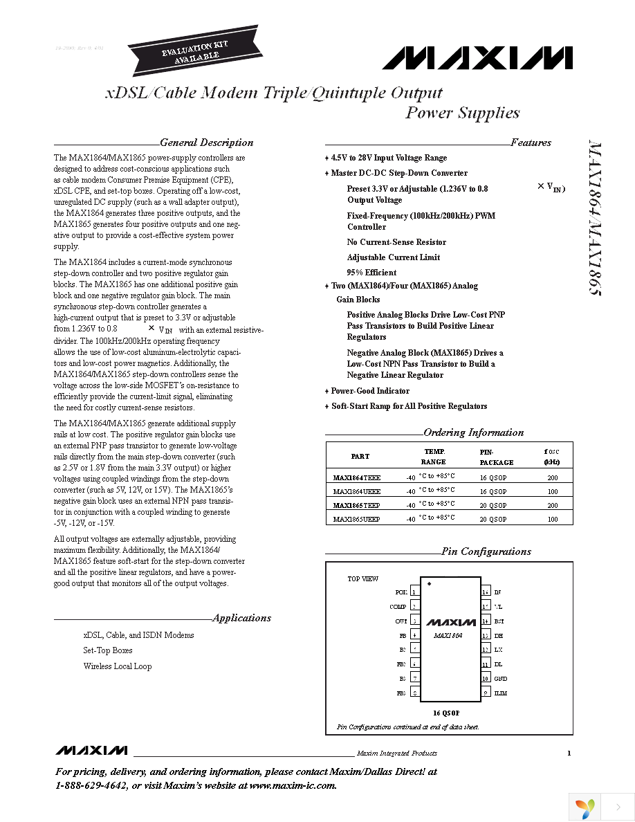 MAX1864TEEE+ Page 1