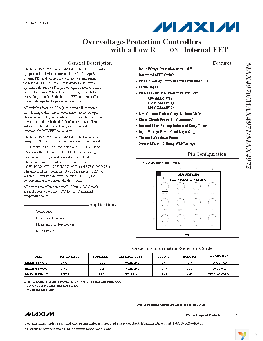 MAX4970EWC+T Page 1