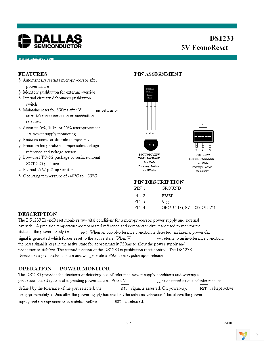 DS1233Z-10+T&R Page 1