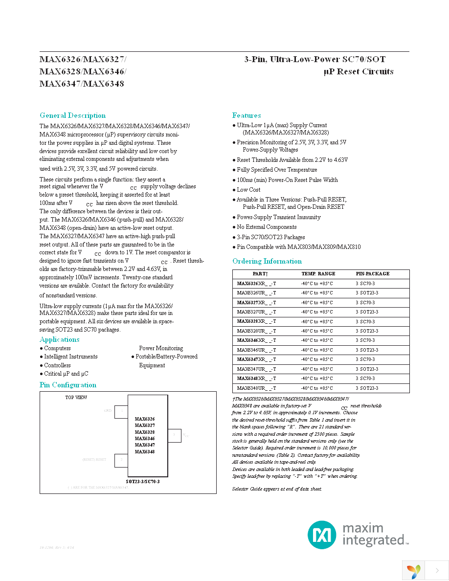 MAX6326XR26+T Page 1