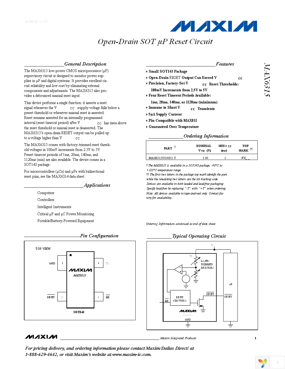 MAX6315US29D3+T Page 1