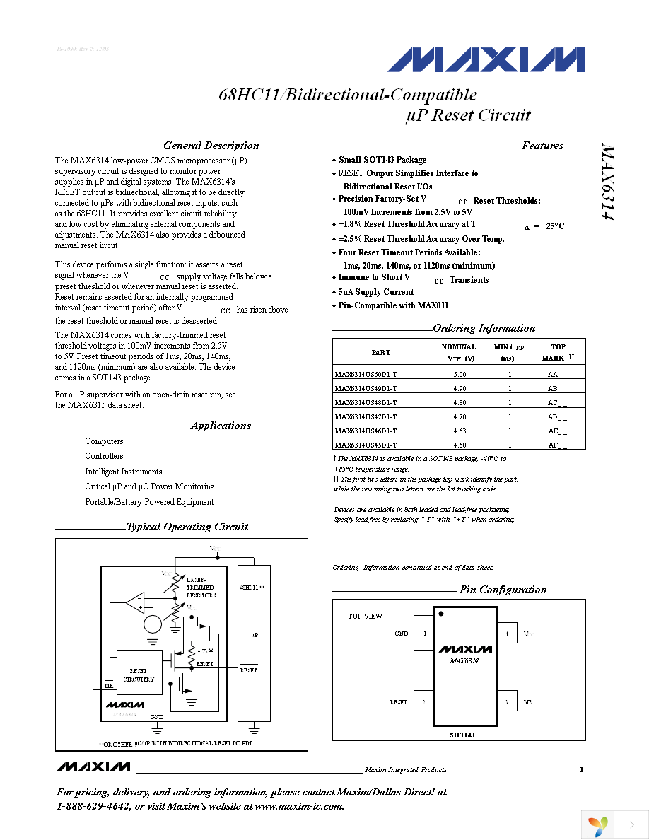 MAX6314US46D3+T Page 1