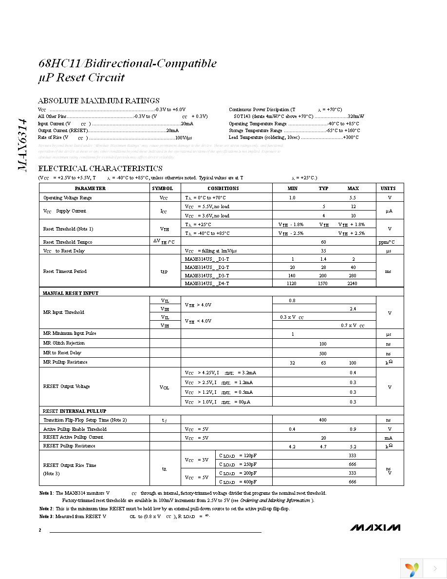 MAX6314US46D3+T Page 2