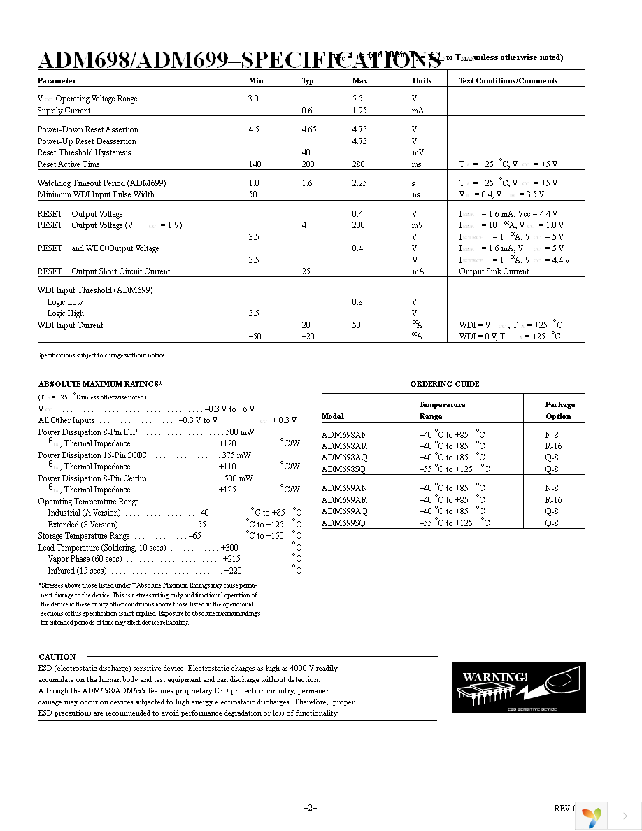 ADM699ARZ Page 2