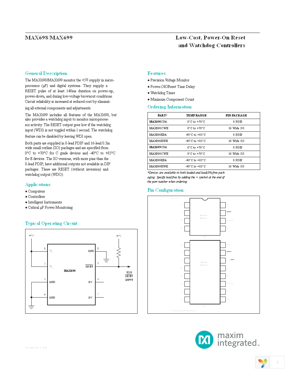 MAX699CPA+ Page 1