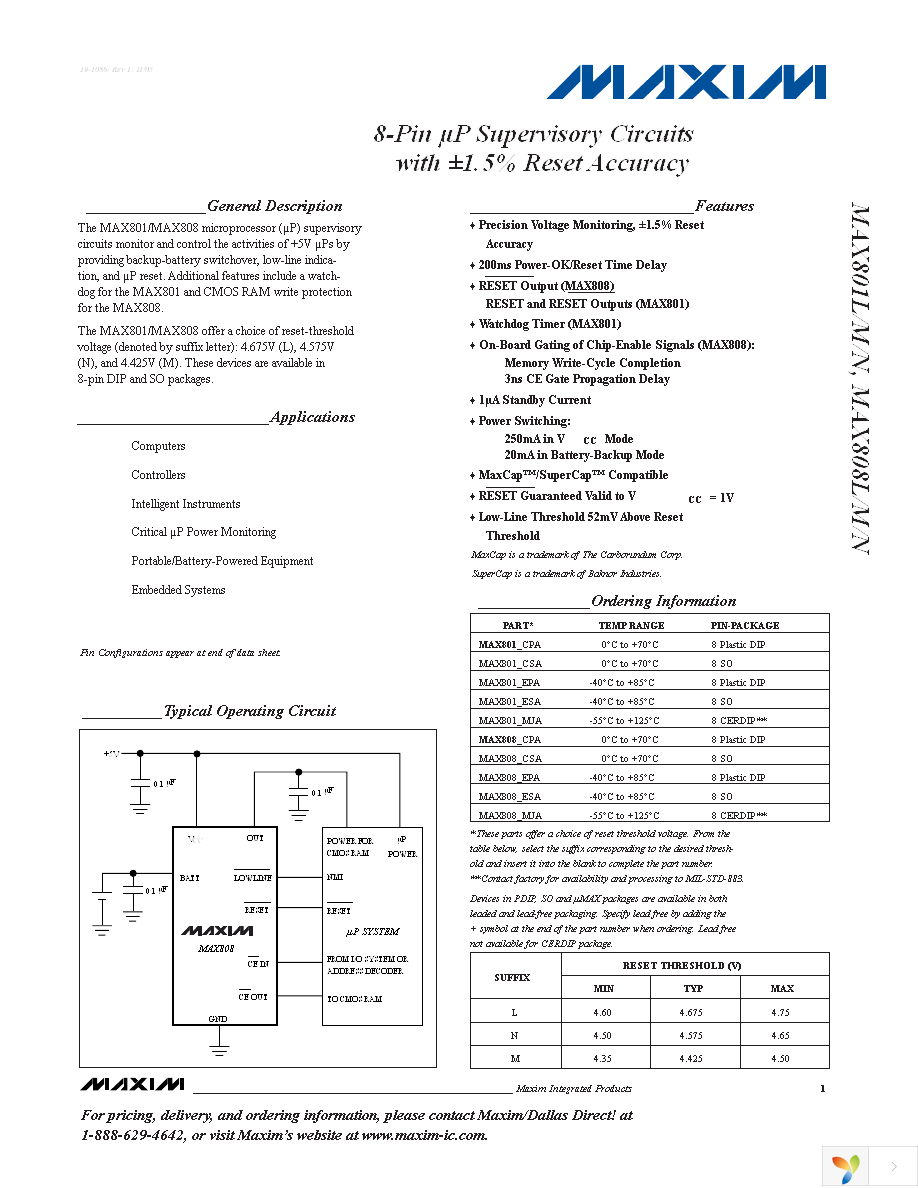 MAX808LCSA+ Page 1