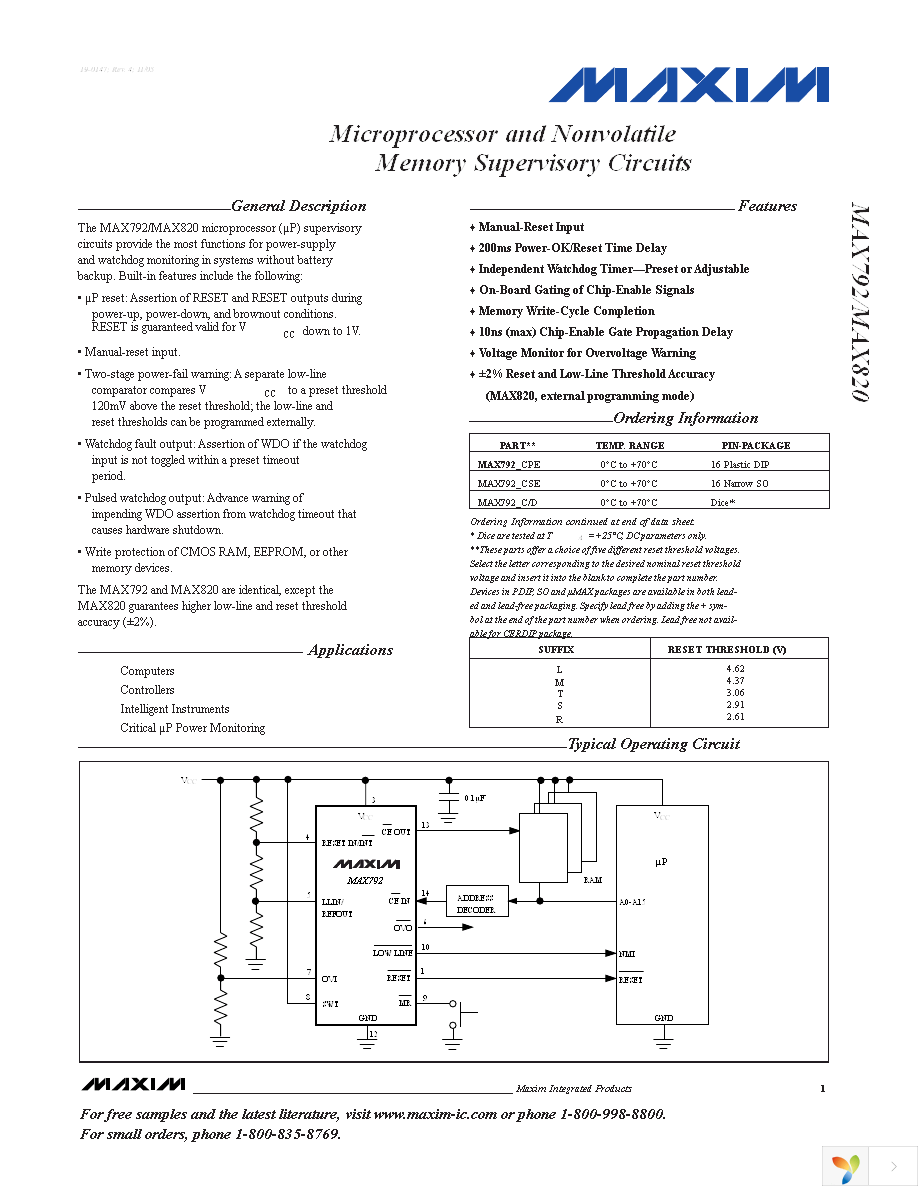 MAX820LESE+ Page 1