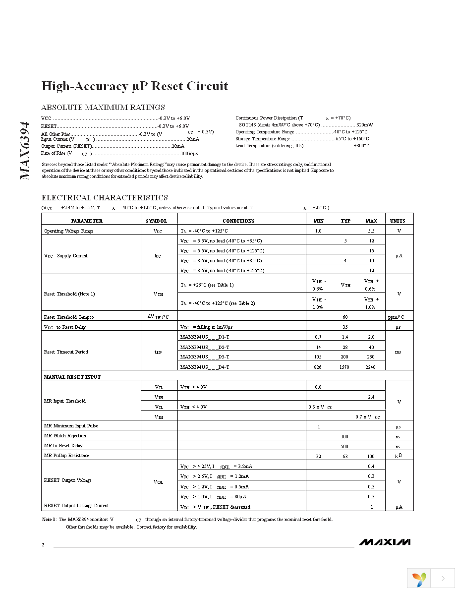 MAX6394US470D1+T Page 2