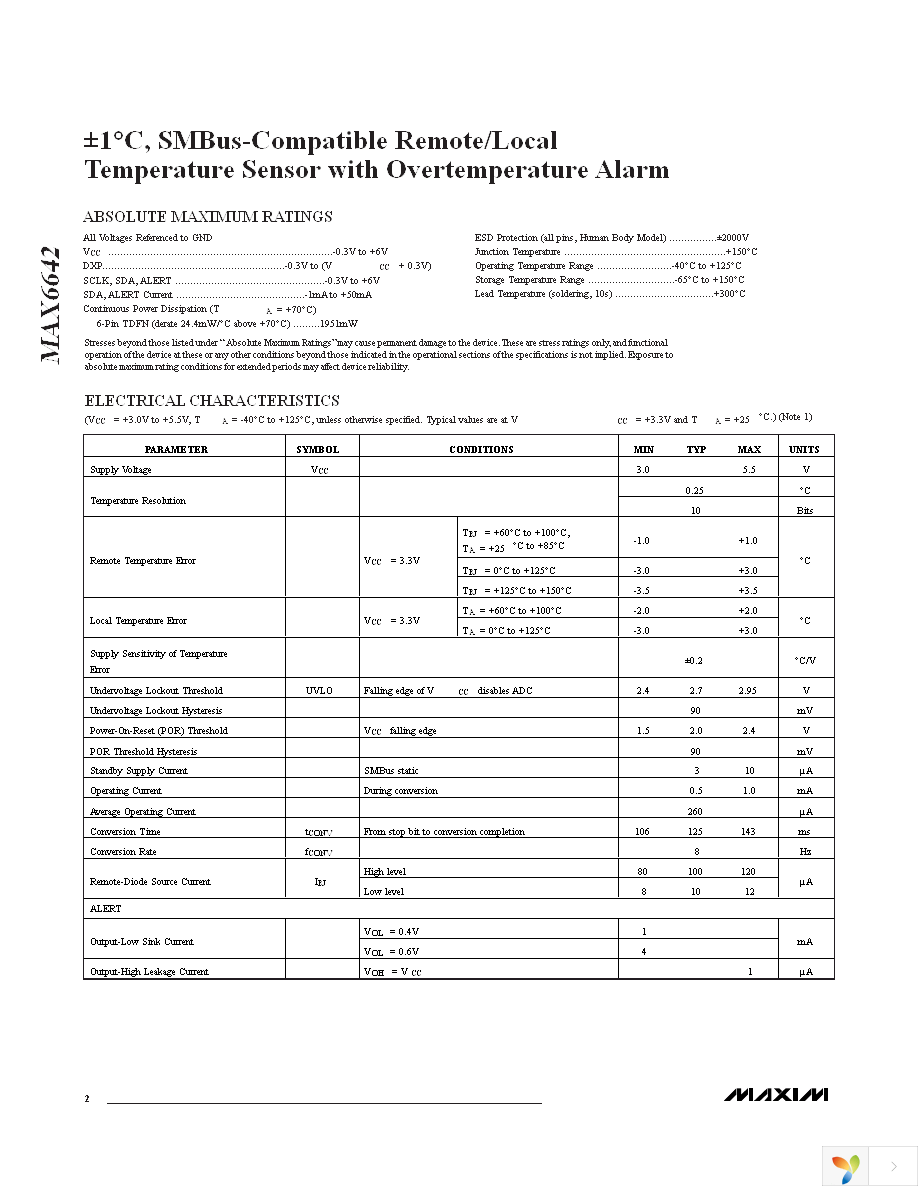 MAX6642ATT90+T Page 2