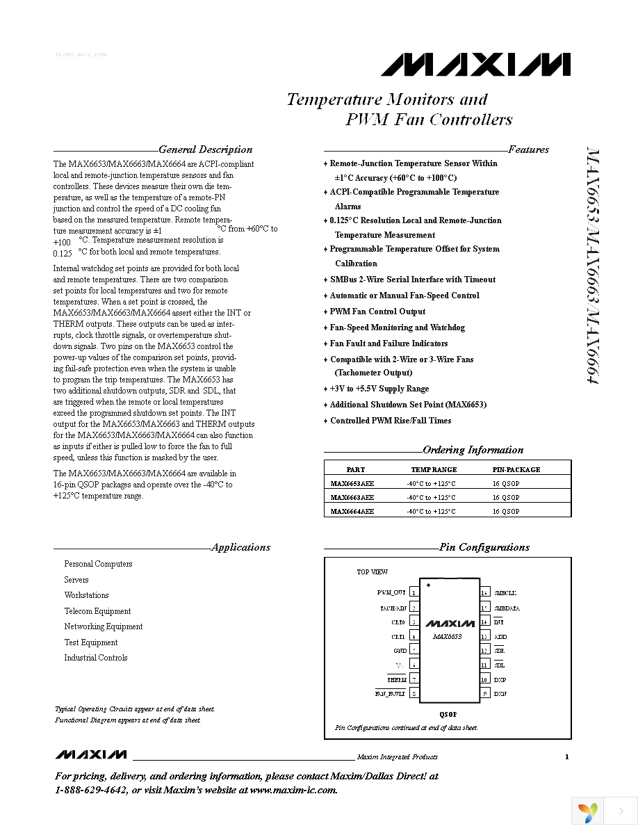 MAX6653AEE+ Page 1