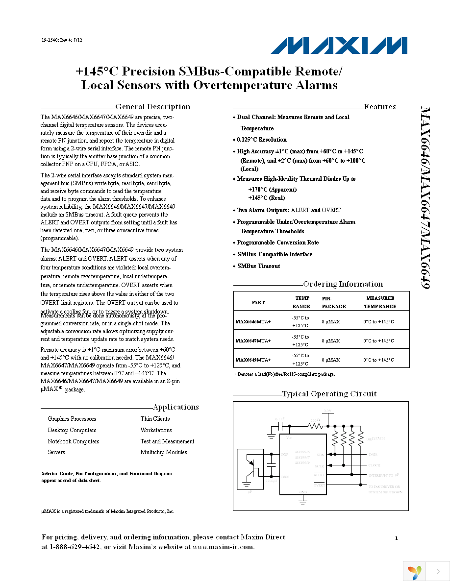 MAX6649MUA+ Page 1