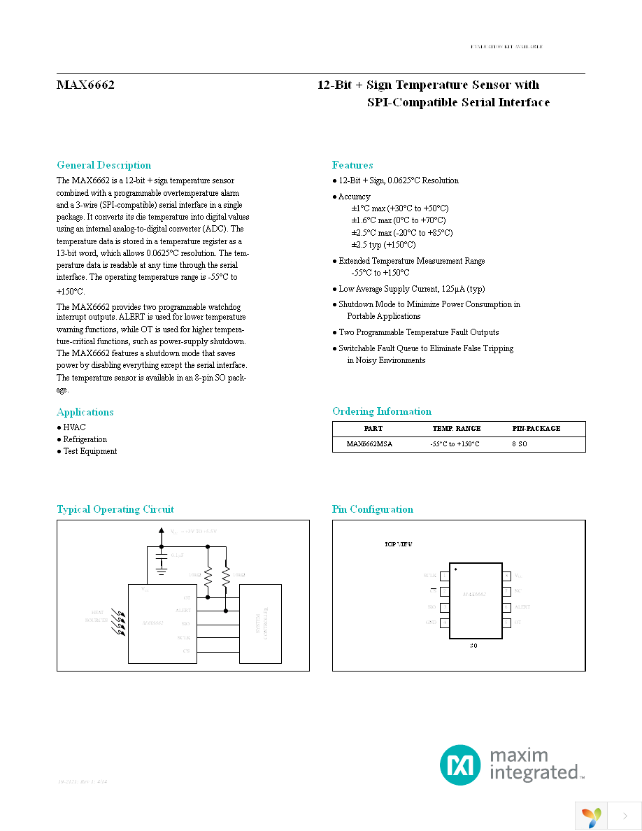 MAX6662MSA+ Page 1