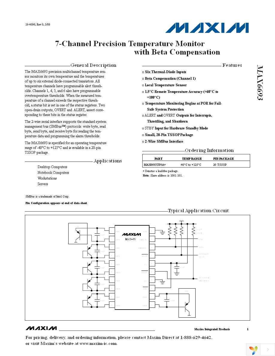 MAX6693UP9A+ Page 1