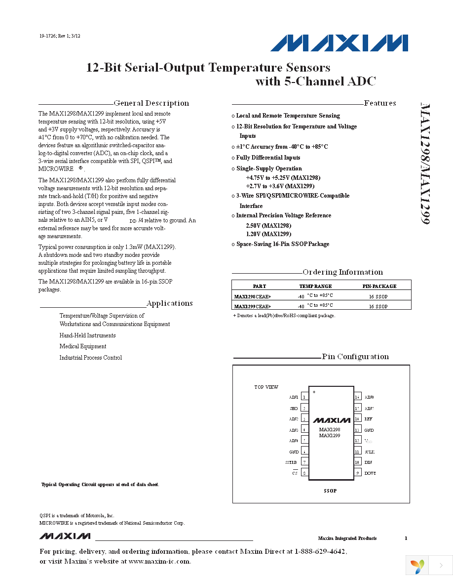 MAX1298CEAE+T Page 1