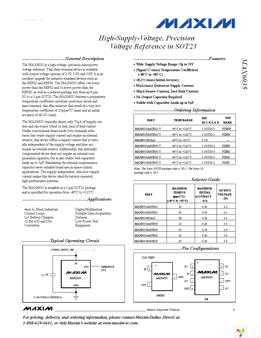 MAX6035BAUR25+T Page 1