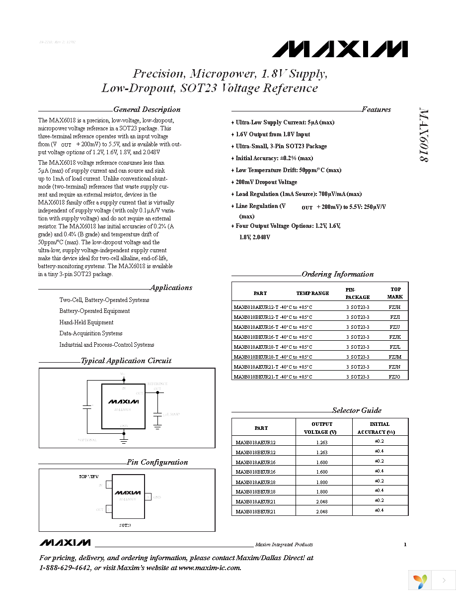 MAX6018AEUR16+T Page 1