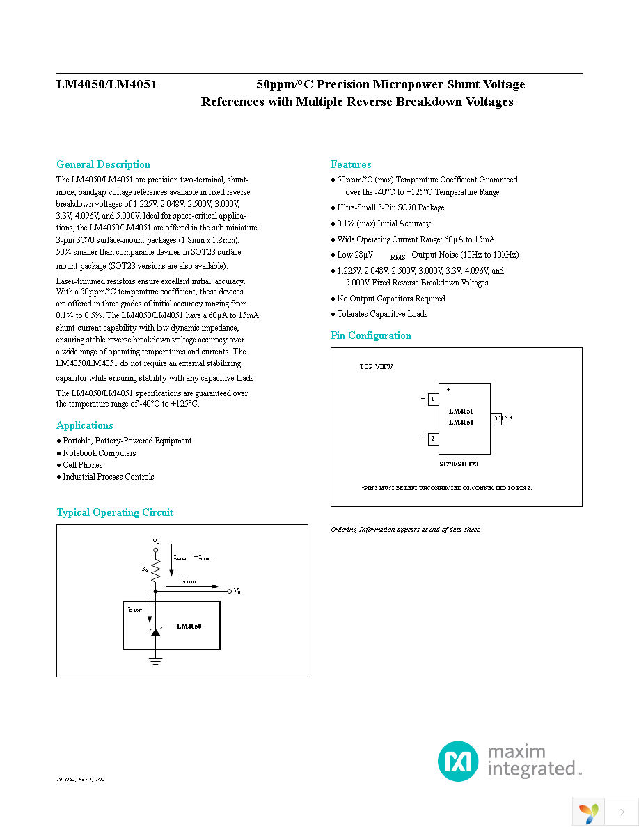 LM4050AEM3-2.1+T Page 1