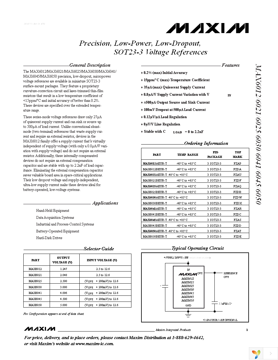 MAX6025AEUR+T Page 1