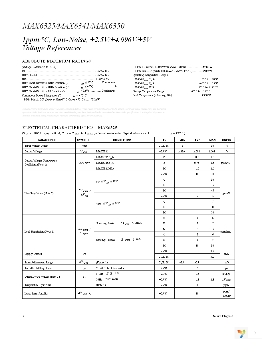 MAX6325CSA+ Page 2