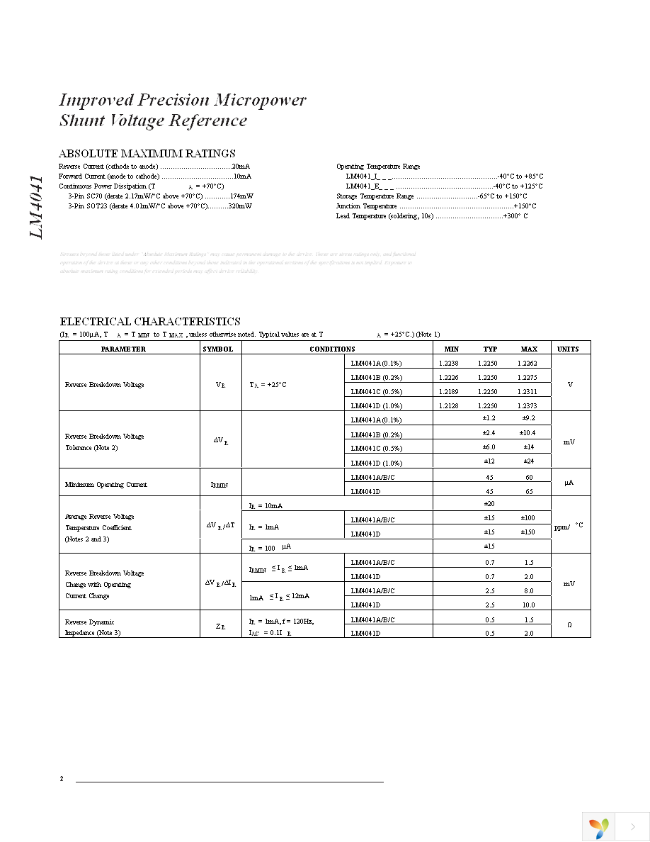 LM4041BIX3-1.2+T Page 2