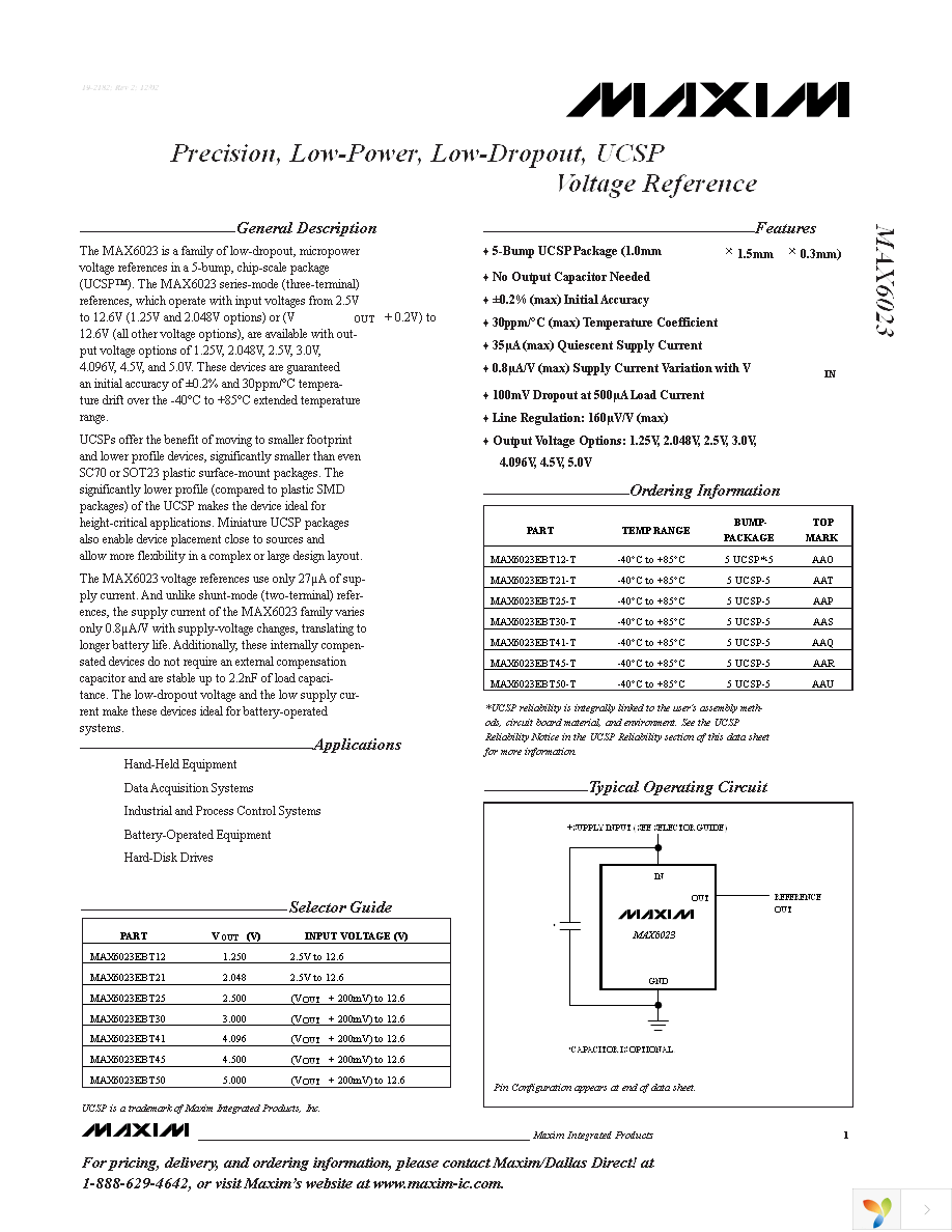 MAX6023EBT25+T Page 1