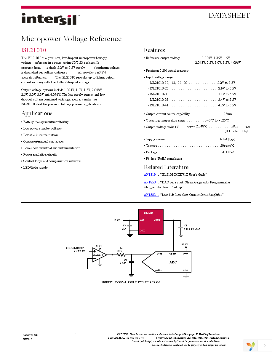 ISL21010CFH315Z-TK Page 1