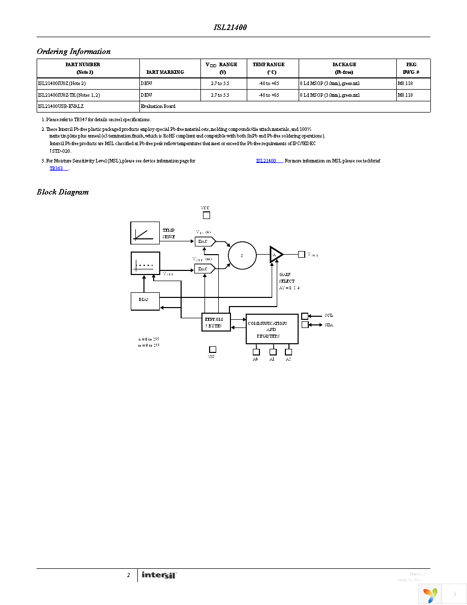 ISL21400IU8Z-TK Page 2