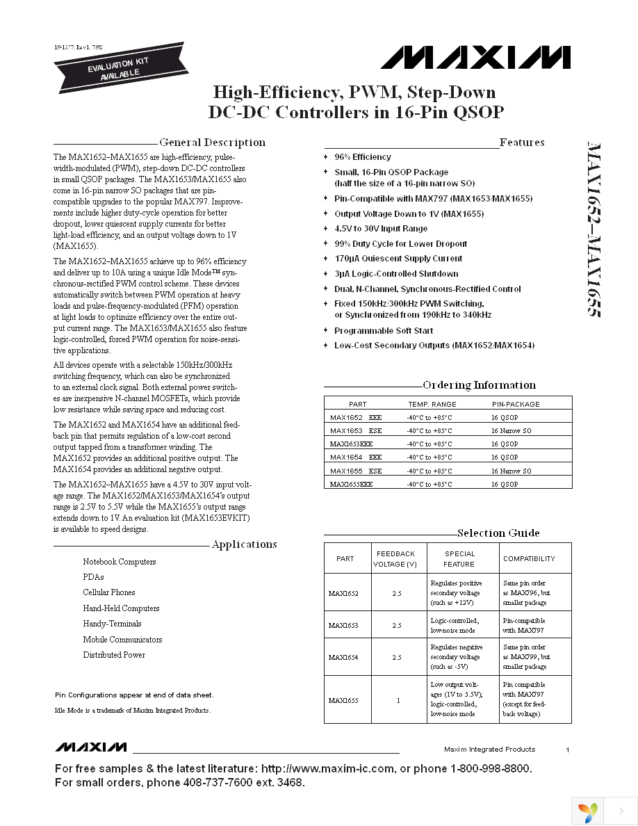 MAX1653EEE+ Page 1