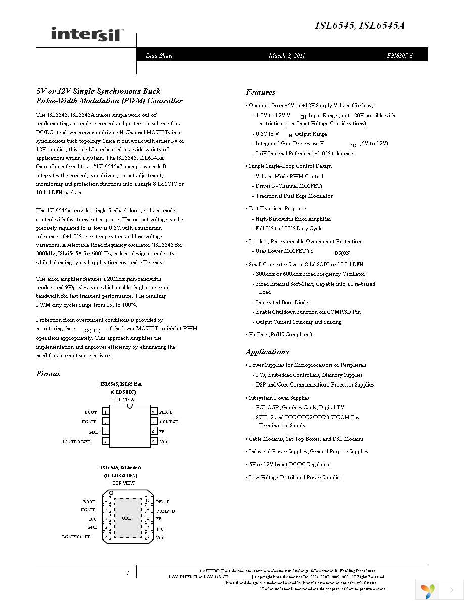 ISL6545CBZ-T Page 1