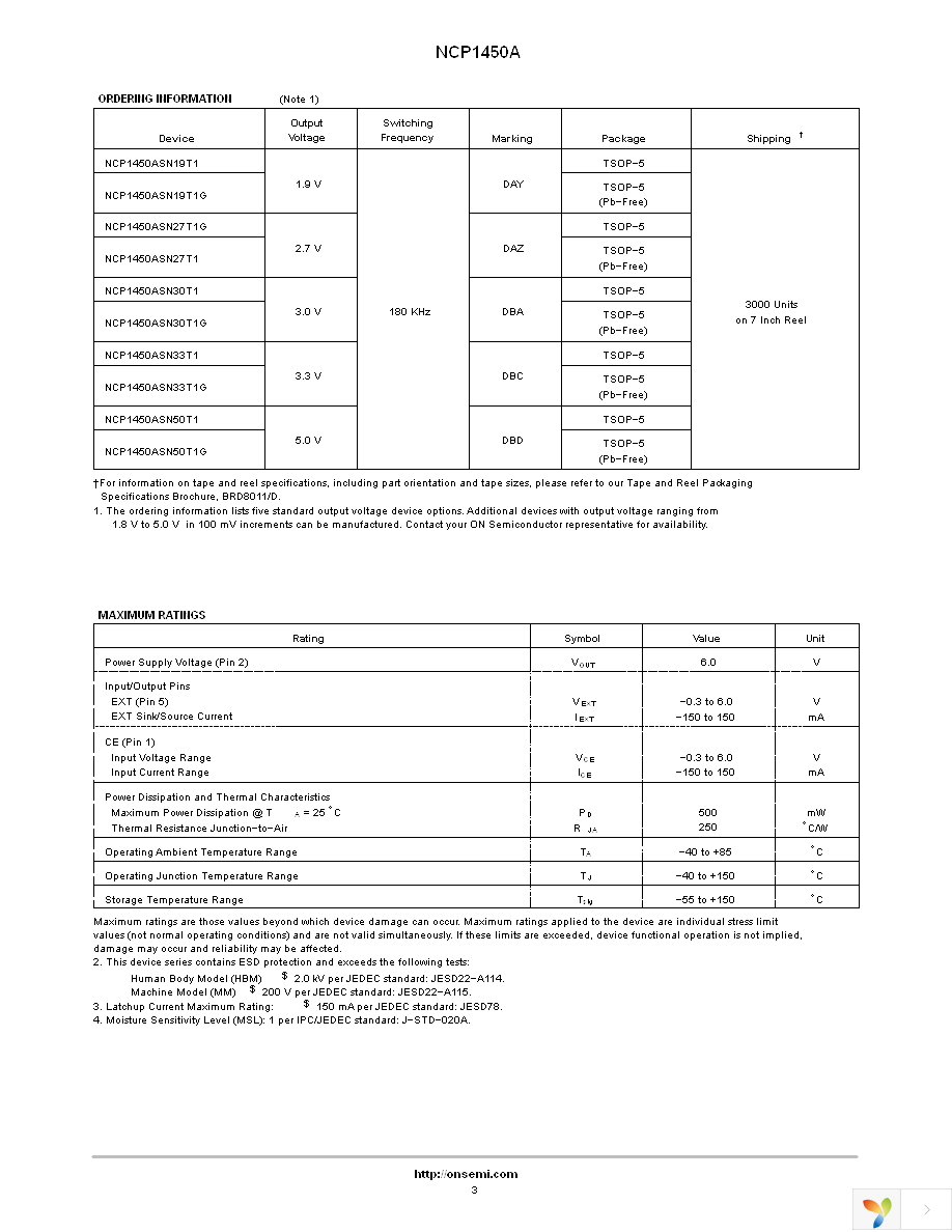 NCP1450ASN33T1G Page 3