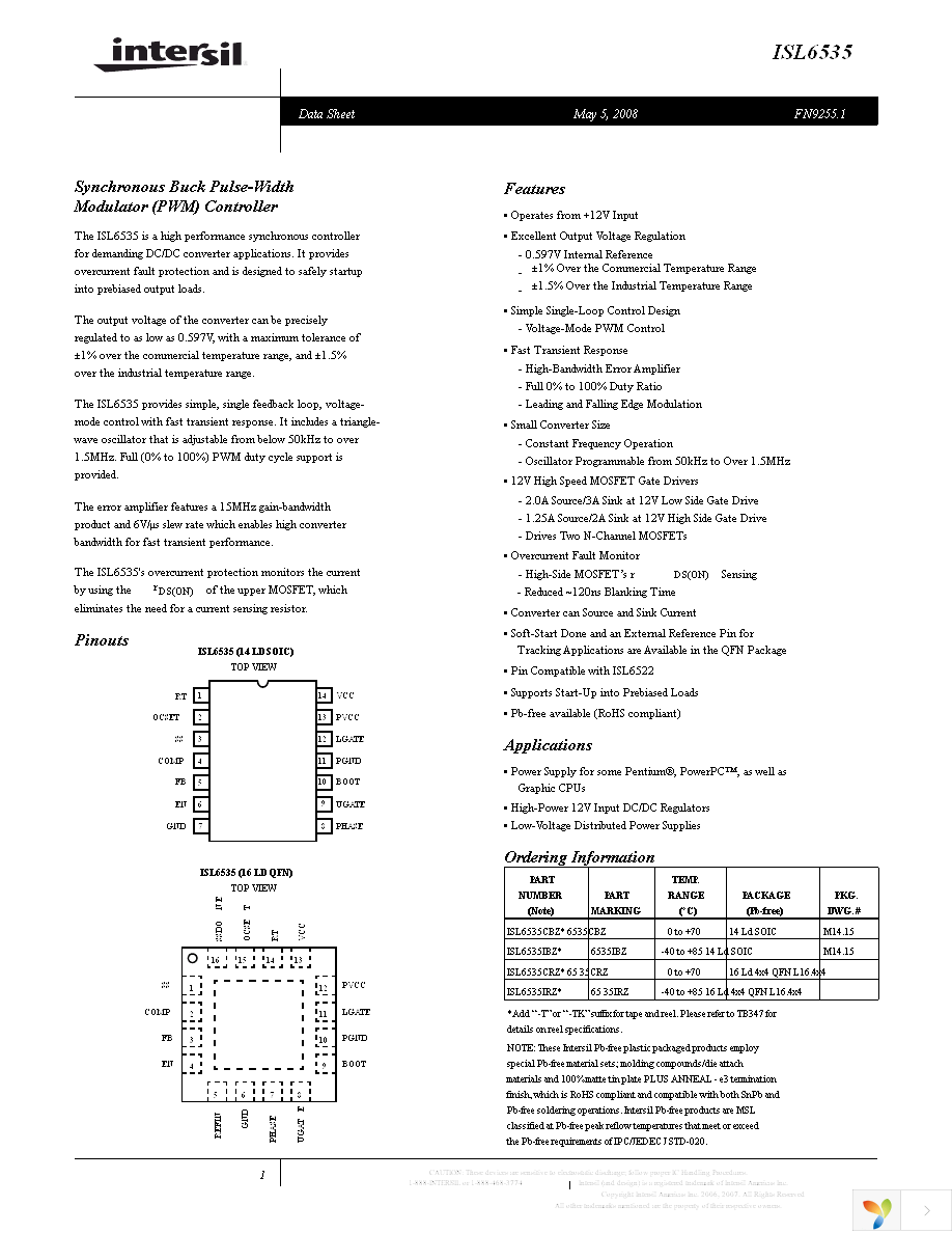 ISL6535CRZ Page 1