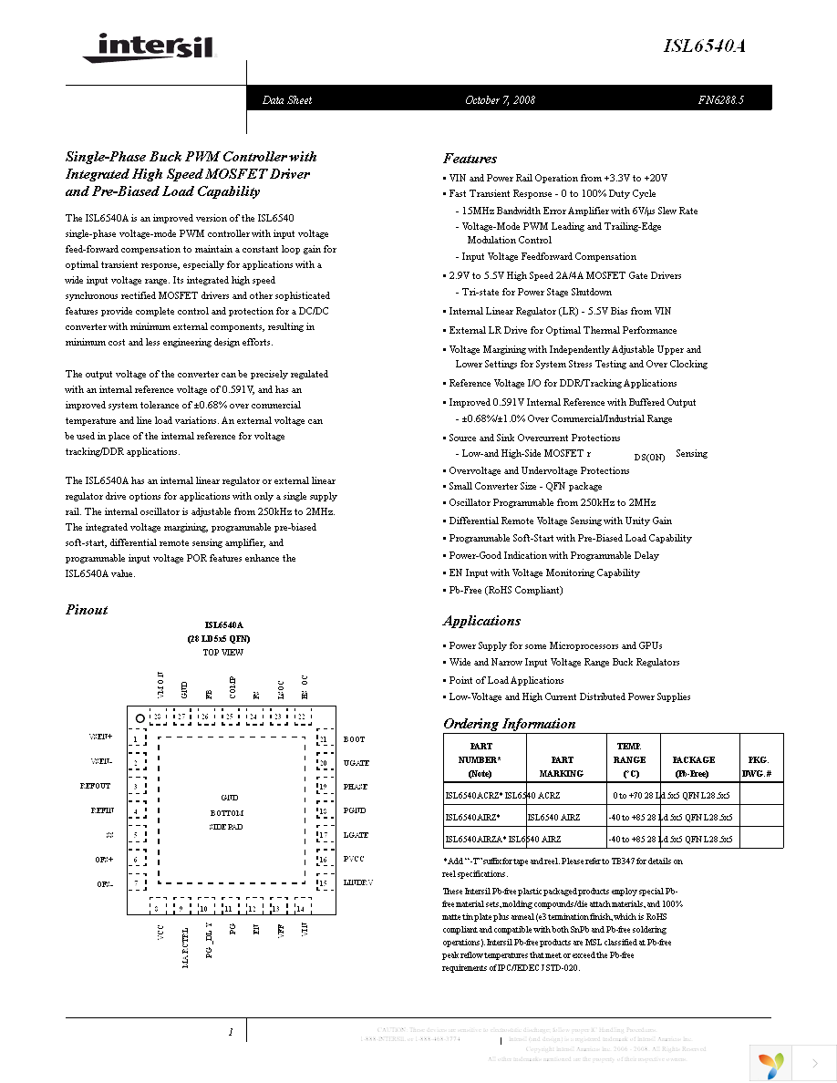 ISL6540ACRZ-T Page 1