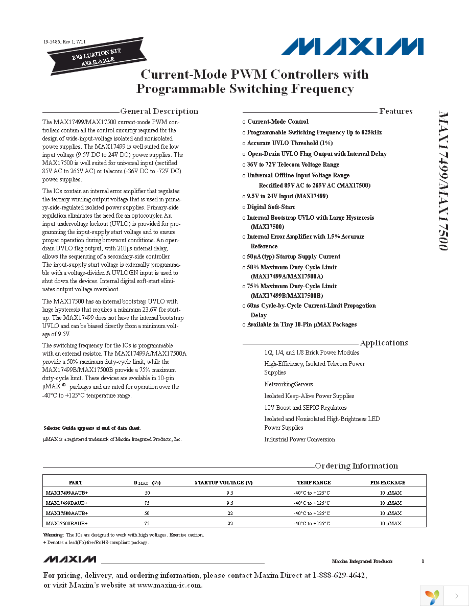 MAX17500AAUB+ Page 1