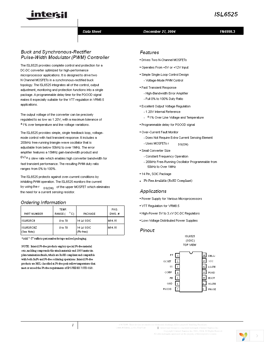 ISL6525CBZ-T Page 1