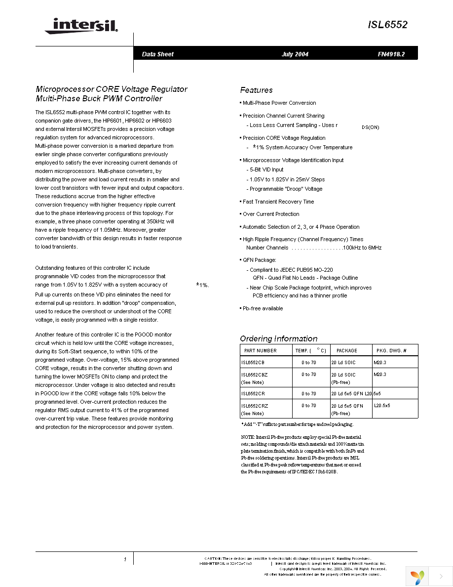 ISL6552CBZ-T Page 1