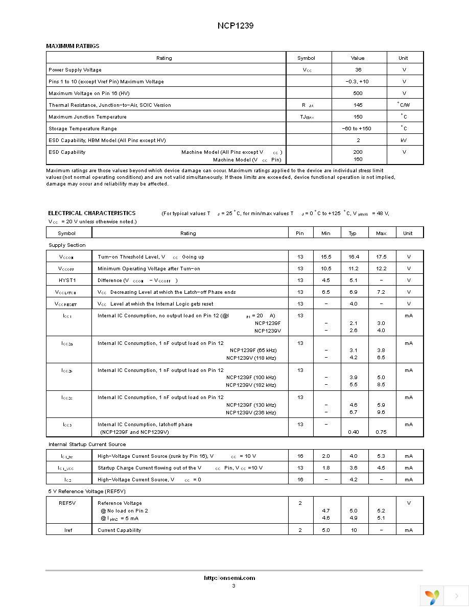 NCP1239FDR2 Page 3