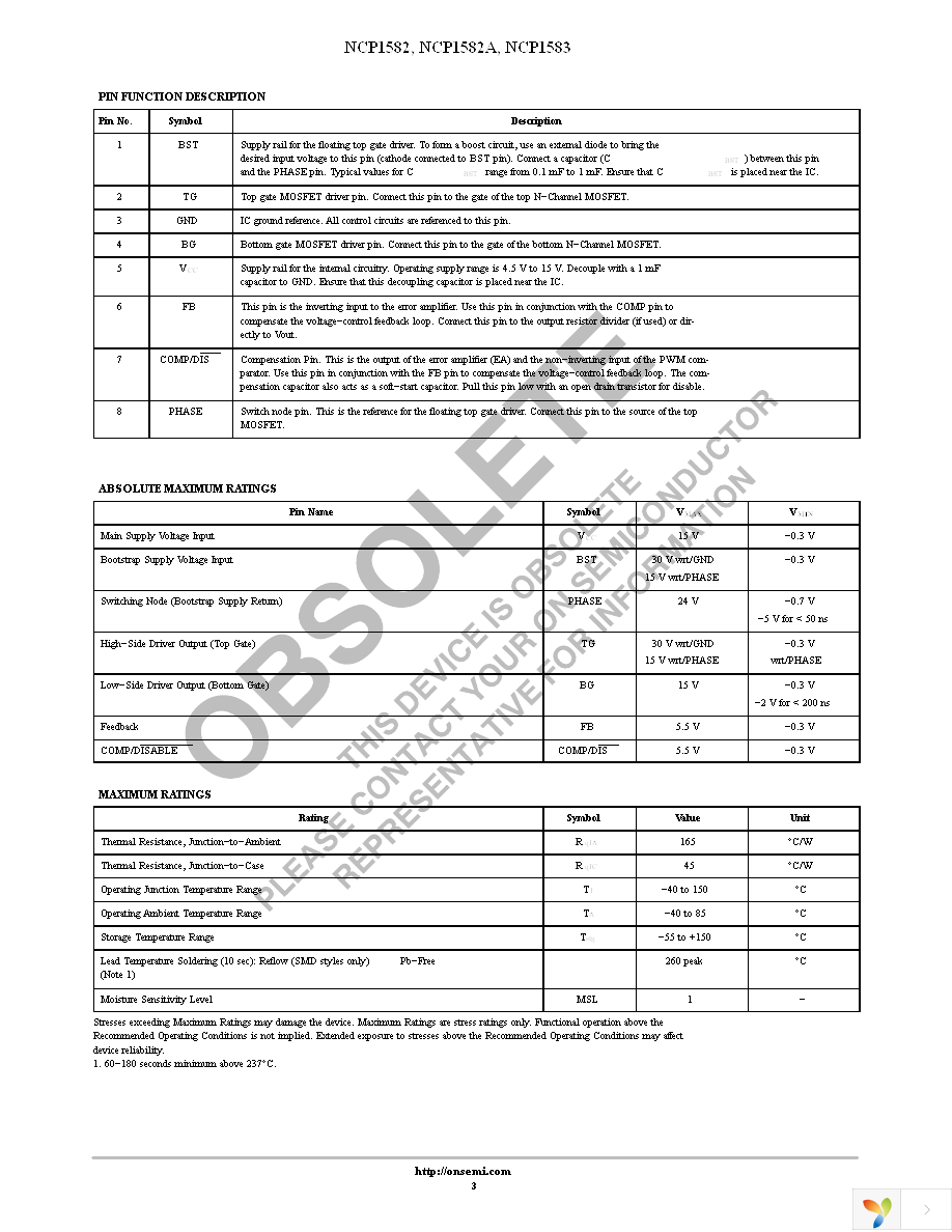 NCP1582DR2G Page 3